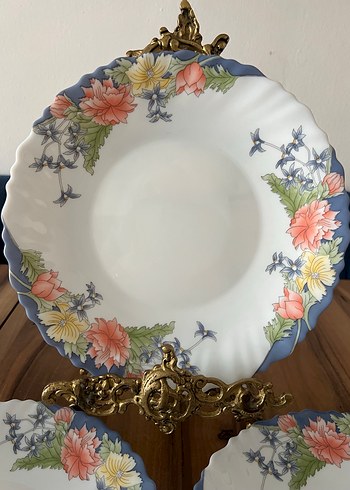 Pastel Mavi Çiçek Desenli Porselen Tabak Seti - Görsel 8