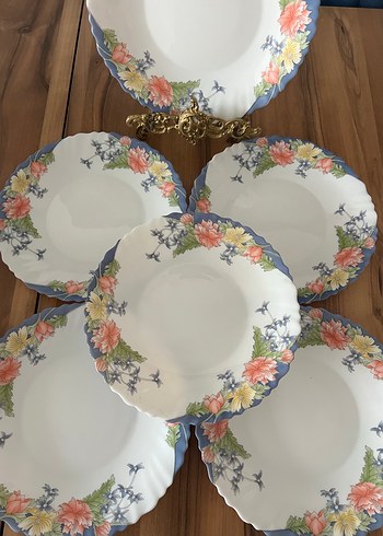 Pastel Mavi Çiçek Desenli Porselen Tabak Seti - Görsel 10