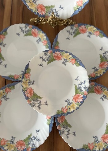 Pastel Mavi Çiçek Desenli Porselen Tabak Seti - Görsel 3