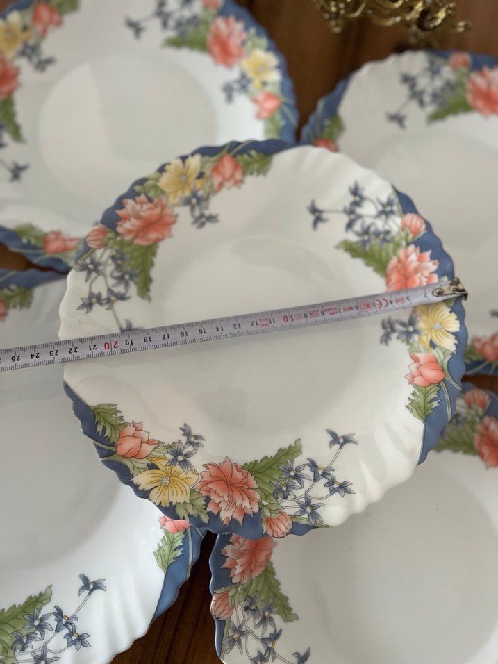 Pastel Mavi Çiçek Desenli Porselen Tabak Seti - Görsel 4