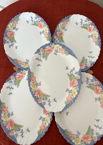 Pastel Çiçek Desenli Mavi servis kayık seti