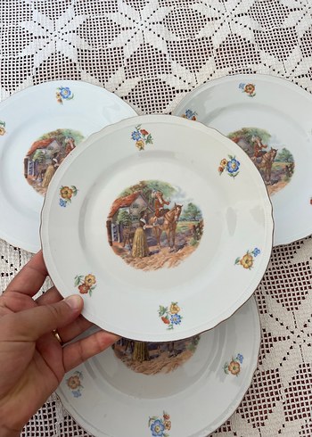 Nakışlı Beyaz pasta Tabağı Seti