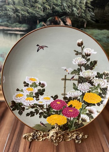 Çiçek ve Kuş Desenli Dekoratif Tabak duvar tabağı - Görsel 8