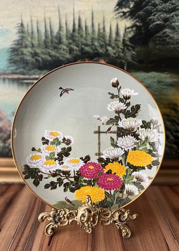 Çiçek ve Kuş Desenli Dekoratif Tabak duvar tabağı - Görsel 4