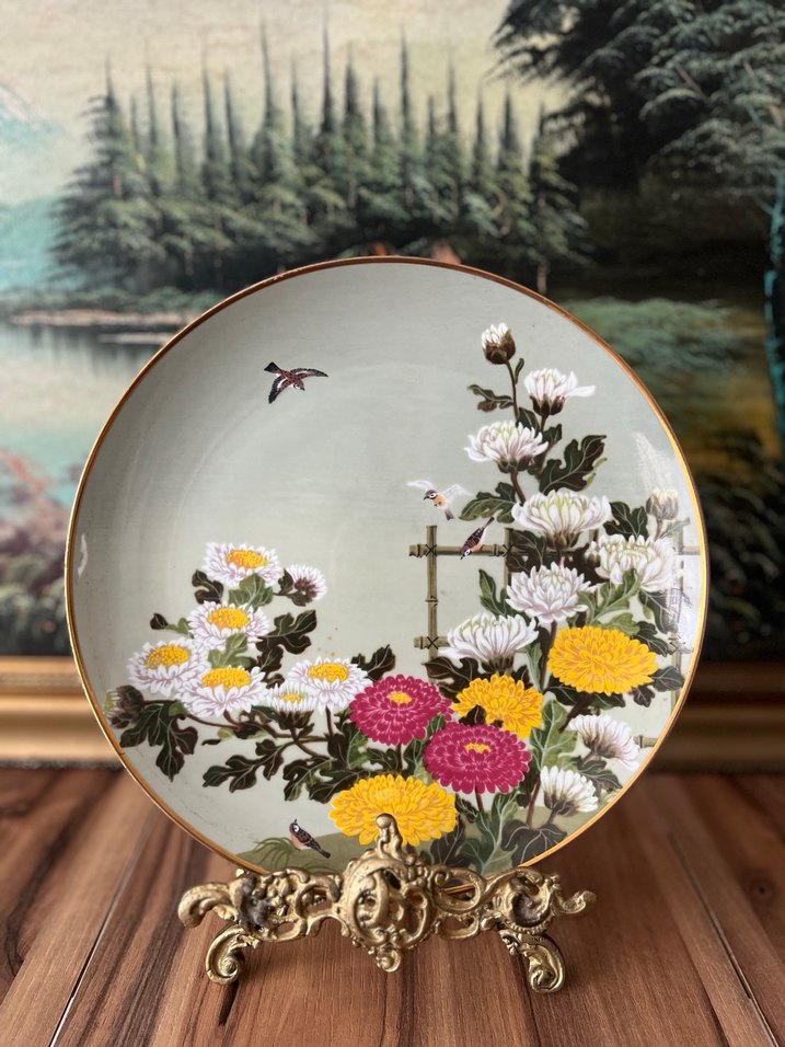 Çiçek ve Kuş Desenli Dekoratif Tabak duvar tabağı - Görsel 4