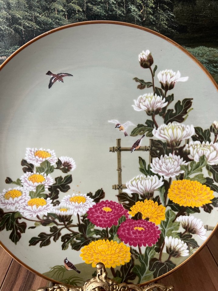 Çiçek ve Kuş Desenli Dekoratif Tabak duvar tabağı - Görsel 2