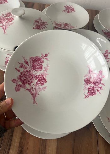 Bordo Çiçek Desenli Yemek Takımı Çekoslavak damgalı - Görsel 7