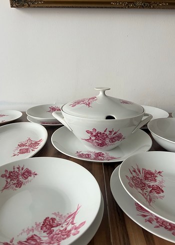 Bordo Çiçek Desenli Yemek Takımı Çekoslavak damgalı - Görsel 3