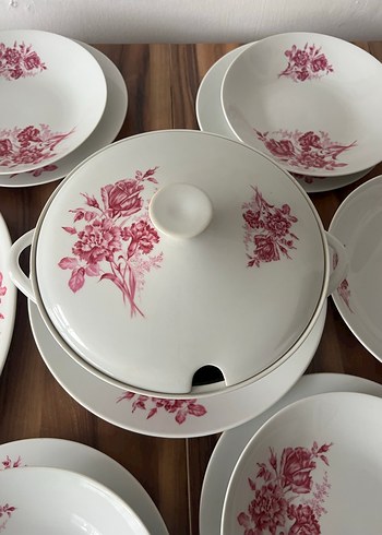 Bordo Çiçek Desenli Yemek Takımı Çekoslavak damgalı - Görsel 4