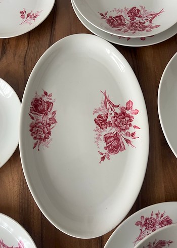 Bordo Çiçek Desenli Yemek Takımı Çekoslavak damgalı - Görsel 6