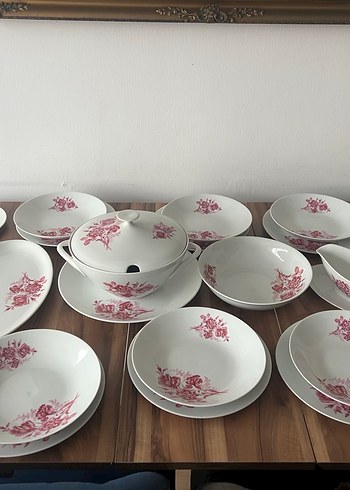 Bordo Çiçek Desenli Yemek Takımı Çekoslavak damgalı - Görsel 16