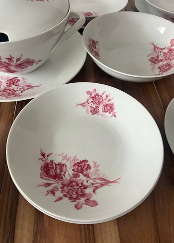 Bordo Çiçek Desenli Yemek Takımı Çekoslavak damgalı - Görsel 9