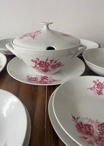 Bordo Çiçek Desenli Yemek Takımı Çekoslavak damgalı - Görsel 12