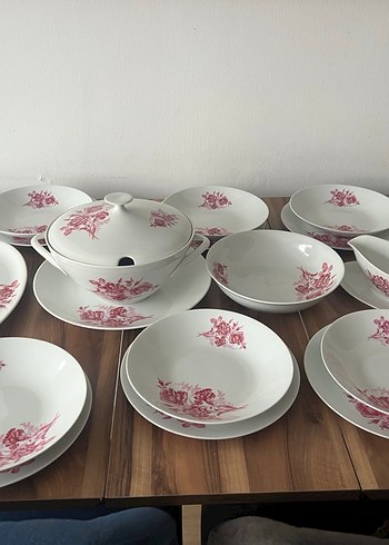 Bordo Çiçek Desenli Yemek Takımı Çekoslavak damgalı - Görsel 15