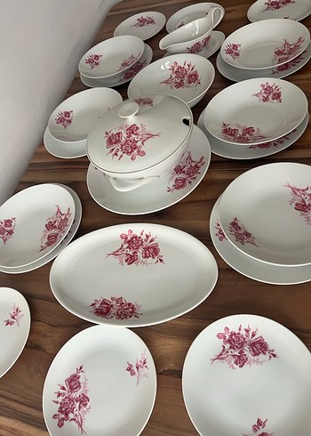 Bordo Çiçek Desenli Yemek Takımı Çekoslavak damgalı - Görsel 11