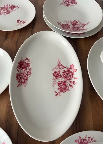 Bordo Çiçek Desenli Yemek Takımı Çekoslavak damgalı - Görsel 10