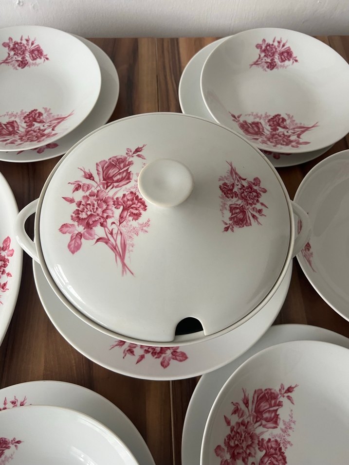 Bordo Çiçek Desenli Yemek Takımı Çekoslavak damgalı - Görsel 4