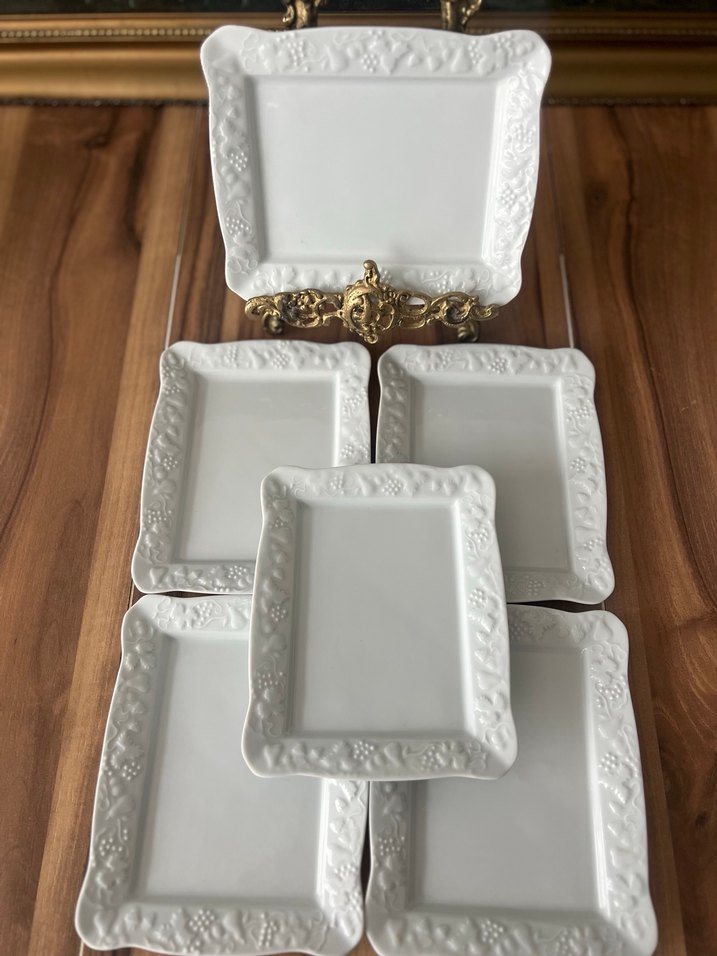 Beyaz Kabartmalı Porselen Sunum Tabakları Seti - Görsel 2