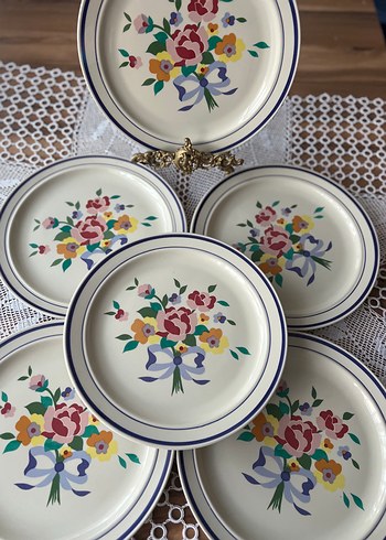 American Vintage Vintage Cicek Desenli Seramik Tabak Seti
