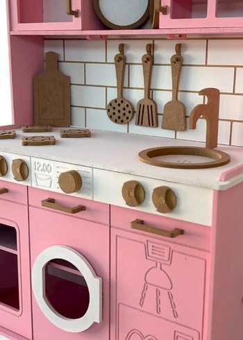 Pastel Pembe Ahşap Oyuncak Mutfak Seti