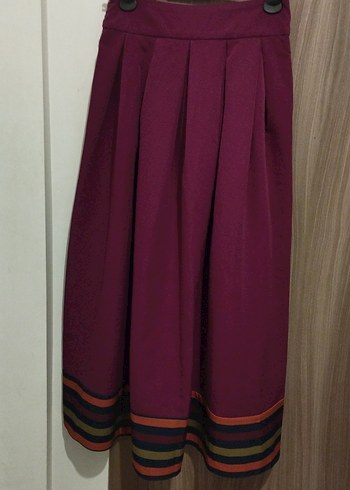 Bordo Pileli Uzun Bohem Etek - Görsel 2