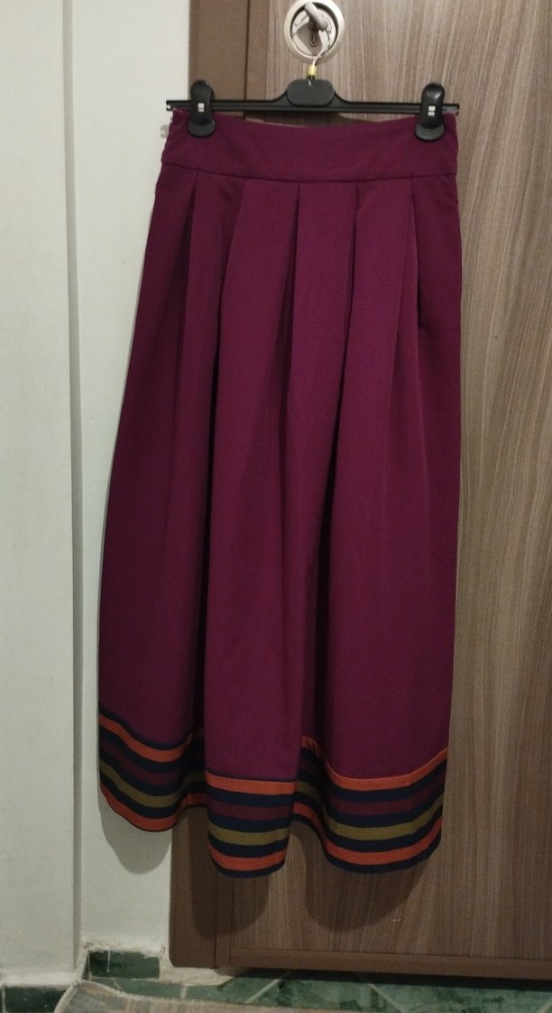 Bordo Pileli Uzun Bohem Etek - Görsel 2