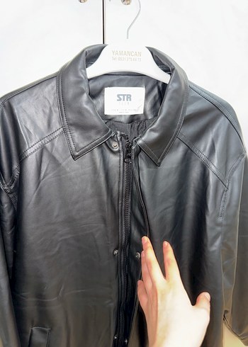 Düğmeli Siyah Deri Kadın Ceket - Görsel 3