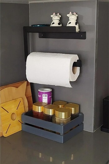 Siyah Metal Havluluk - Üstü Raflı - Banyo ve Mutfak SIFIR Şık