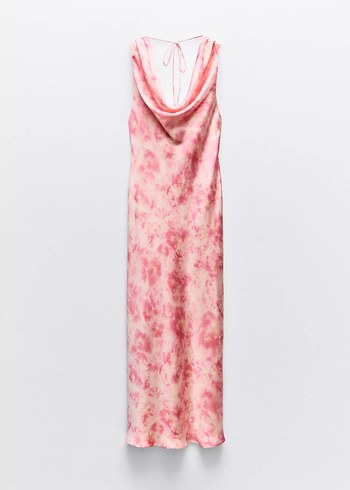 Zara saten tie dye pembe uzun elbise viral yeni sezon