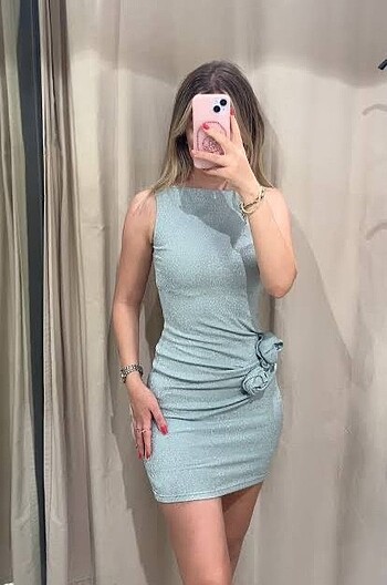 Zara çiçekli metalik iplik kısa mini elbise yeni sezon viral
