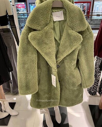 Bershka yeşil haki peluş kürk ceket kaban yeni viral