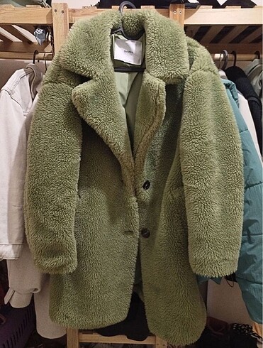 xs Beden haki Renk Bershka yeşil haki peluş kürk ceket kaban yeni viral