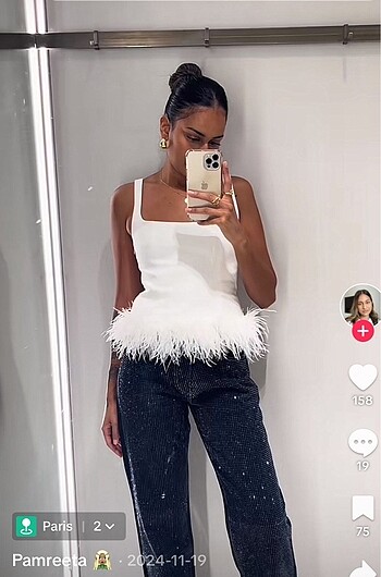 Zara Zara tüylü streç askılı top bluz yeni sezon viral