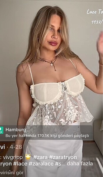 Zara dantelli kamisol top askılı tül bluz viral yeni sezon