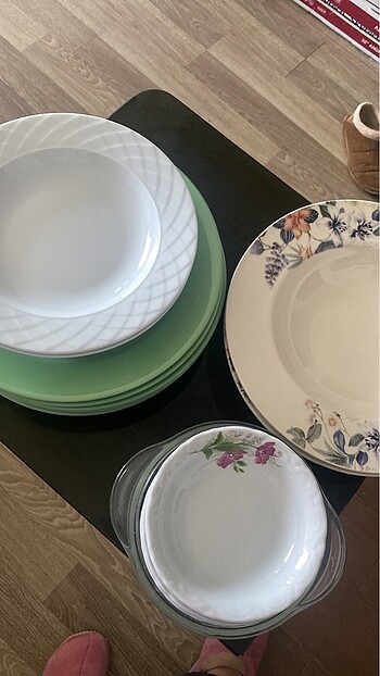 Diğer Yeşil tabak :6 kişilik kahvaltı tabağı, 2li büyük tabak :makarna