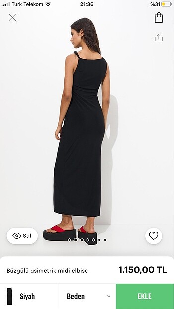 Pull and Bear Büzgülü asimetrik siyah elbise