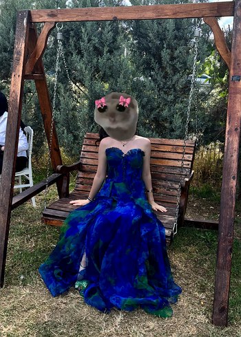 Straplez Drapeli Uzun Mavi Kadın Abiye - Görsel 3