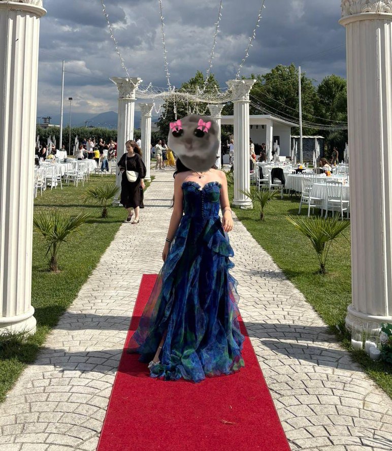 Straplez Drapeli Uzun Mavi Kadın Abiye - Görsel 5