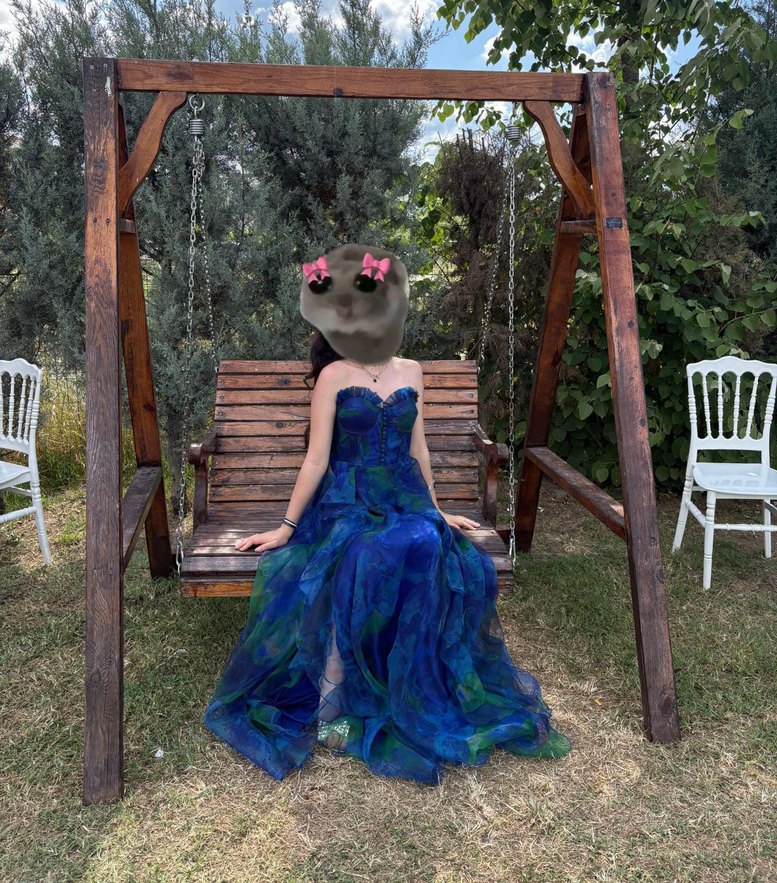 Straplez Drapeli Uzun Mavi Kadın Abiye - Görsel 2