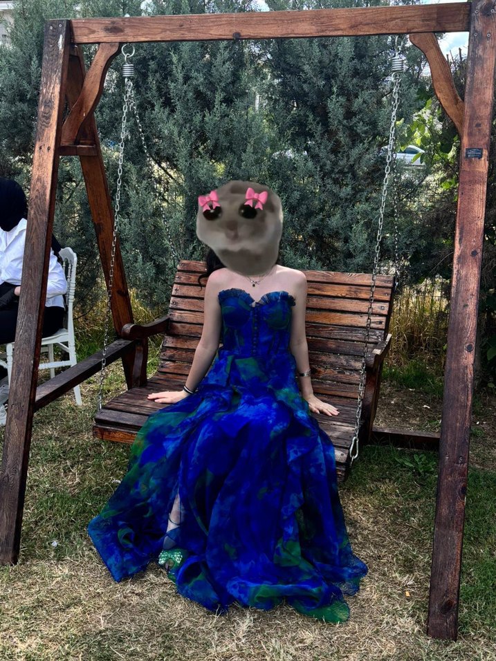 Straplez Drapeli Uzun Mavi Kadın Abiye - Görsel 3