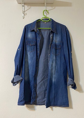 Mavi Düğmeli Denim Kadın Gömlek
