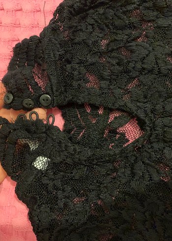 34 Beden siyah Renk Dantelli Siyah Uzun Kollu Gotik Bluz