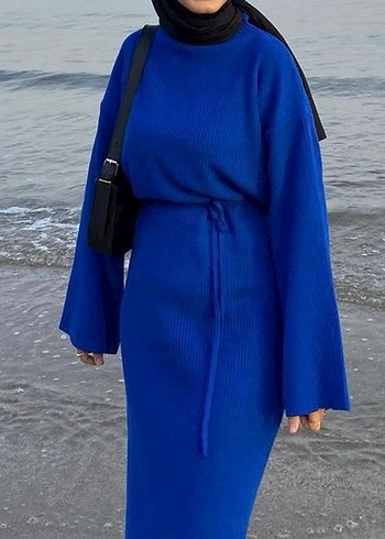 Kadın Mavi Örgü Elbise - Görsel 4