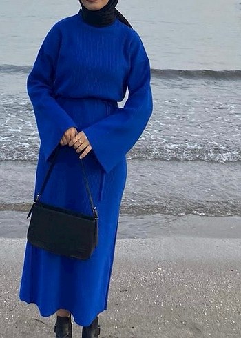 Kadın Mavi Örgü Elbise - Görsel 2