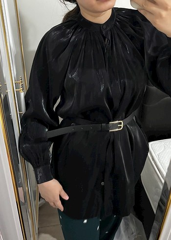 Siyah saten gömlek - Görsel 2