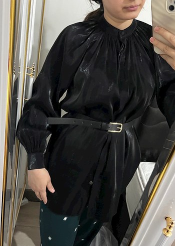 Siyah saten gömlek - Görsel 3