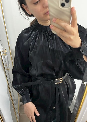 Siyah saten gömlek - Görsel 5