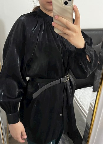 Siyah saten gömlek - Görsel 6