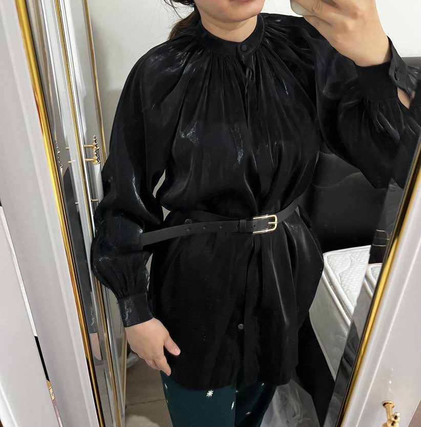 Siyah saten gömlek - Görsel 2