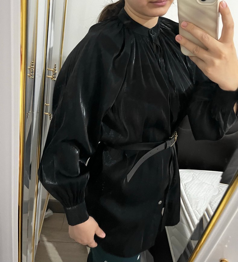 Siyah saten gömlek - Görsel 4